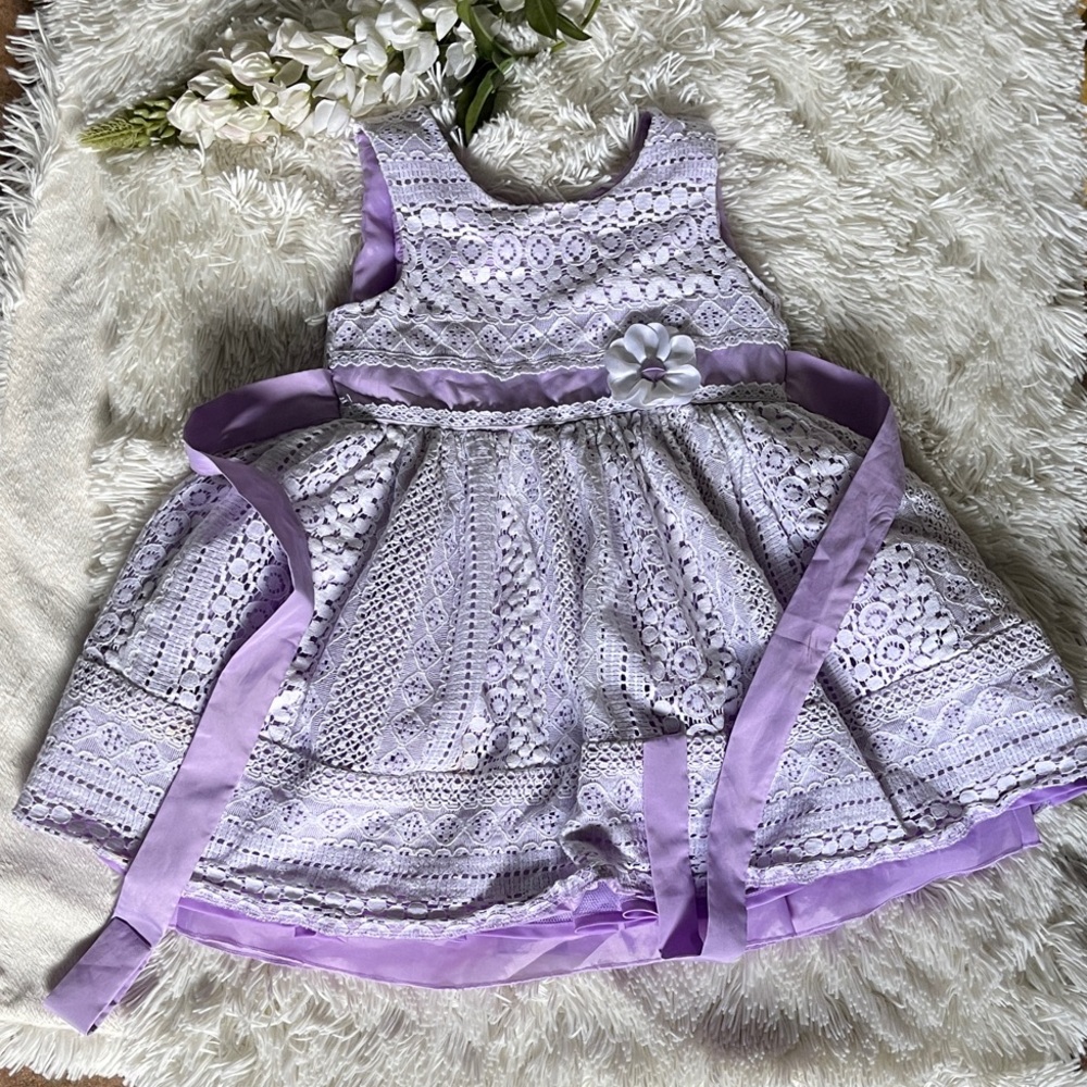 Jona Michelle Lavender Lace Dress with Satin Sash